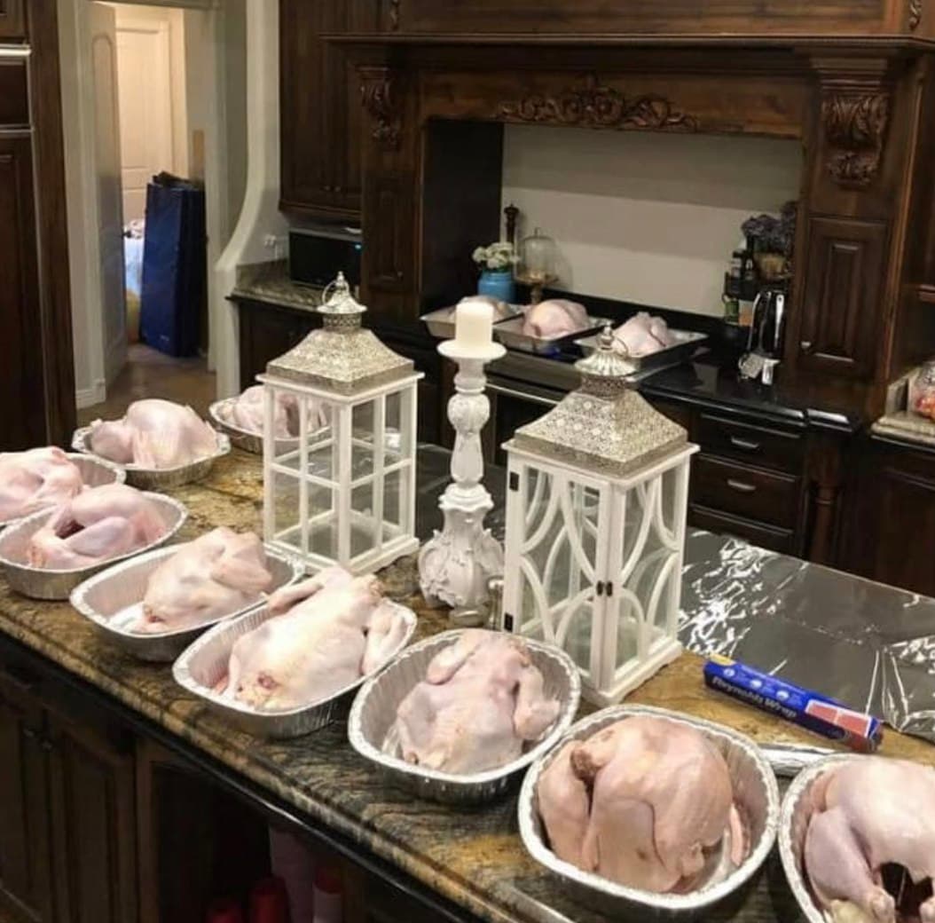 Turkeys being prepped in the Chateau de Vie kitchen for Kid Connection